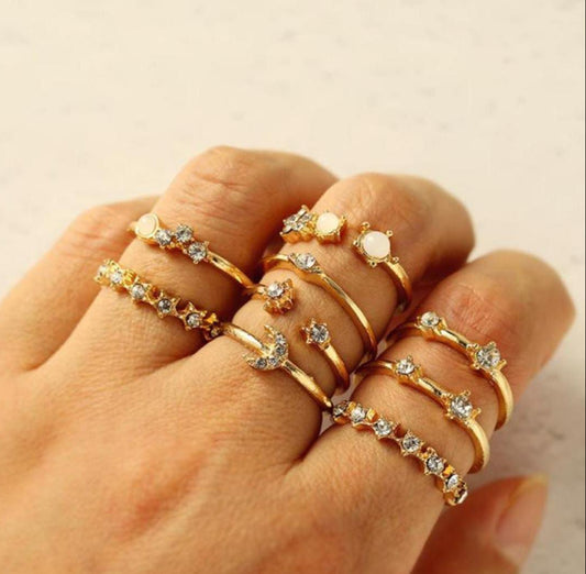 UNI-10168-41 - Foiled Moon Diamond - Ring Set Of 9