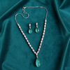 PJ-112 - Turquoise Green Natural Stone Square Diamonds Silver - Jewelry Set Of 2