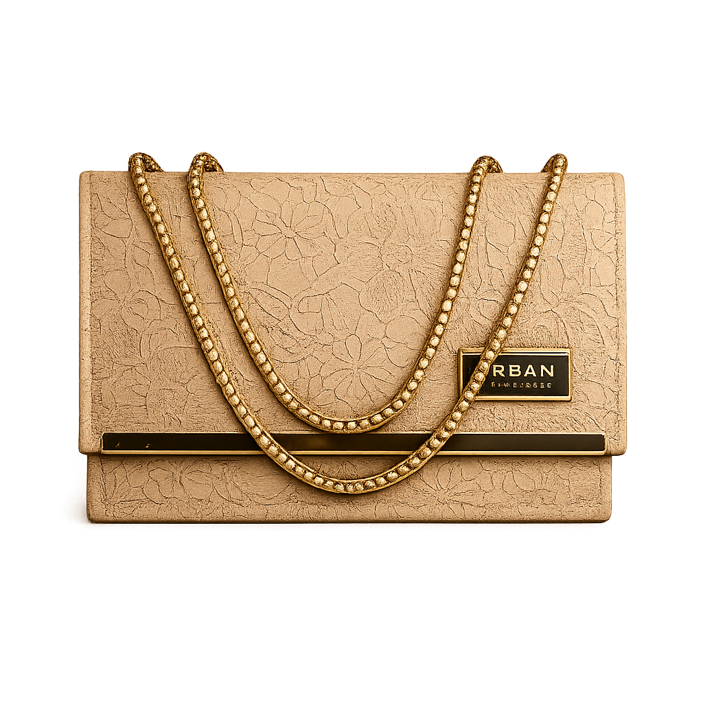 Peach Textured URBAN Clutch Elegant Chain Handbag for Women