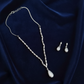 PJ-137 - Mate White Natural Stone Rain Drop Diamonds Silver - Jewelry Set Of 2