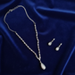 PJ-137 - Mate White Natural Stone Rain Drop Diamonds Silver - Jewelry Set Of 2