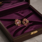 PJ-119 - Maroon Flower Emended Diamonds Vintage Gold - Earring
