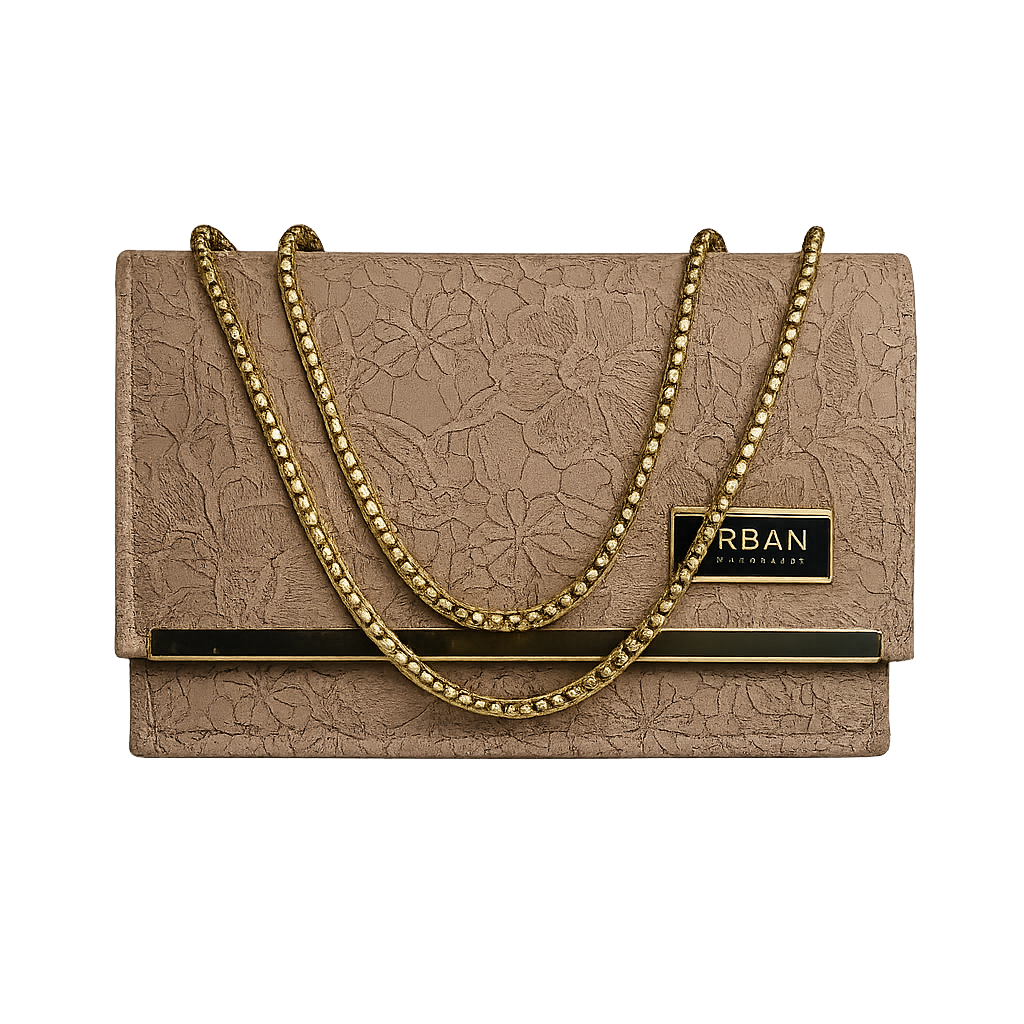 Peach Textured URBAN Clutch Elegant Chain Handbag for Women