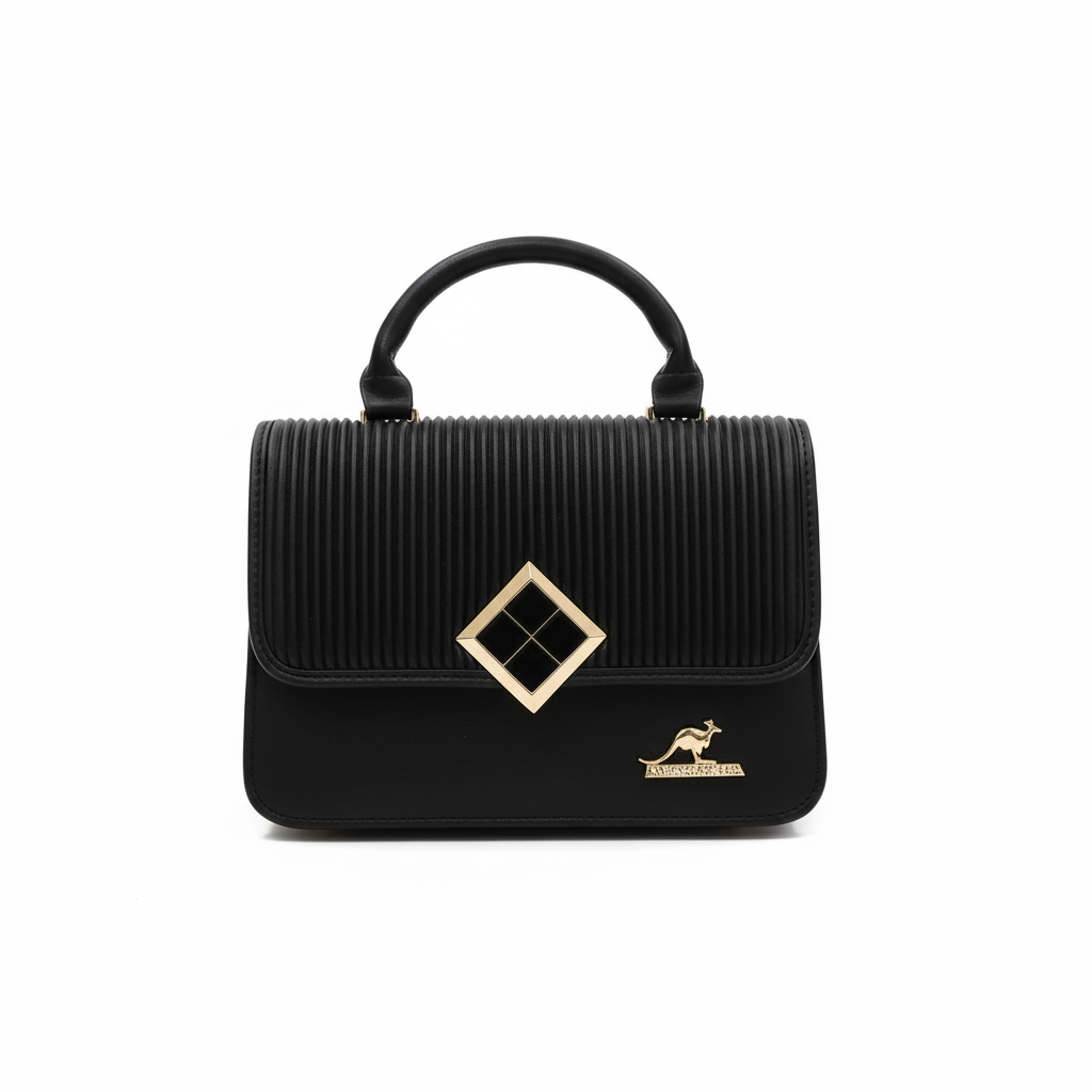 Luxe Diamond Flap Mini Handbag – Ribbed Vegan Leather Top Handle Bag for Women