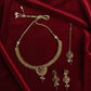 PJ-123 - Premium Gold Flowers Maroon & Green Diamonds Jewelry Set - Style 4
