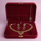 PJ-123 - Premium Gold Flowers Maroon & Green Diamonds Jewelry Set - Style 4