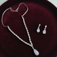 PJ-113 - Matte White Natural Stone Square Diamonds Silver - Jewelry Set Of 2