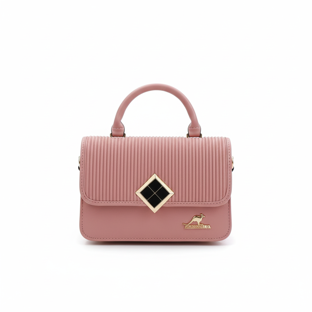 Luxe Diamond Flap Mini Handbag – Ribbed Vegan Leather Top Handle Bag for Women