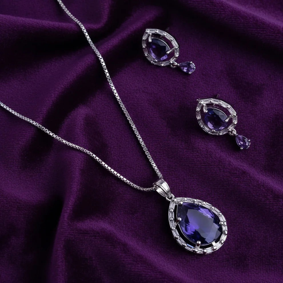 Purple Natural Stone Silver - Jewelry Set