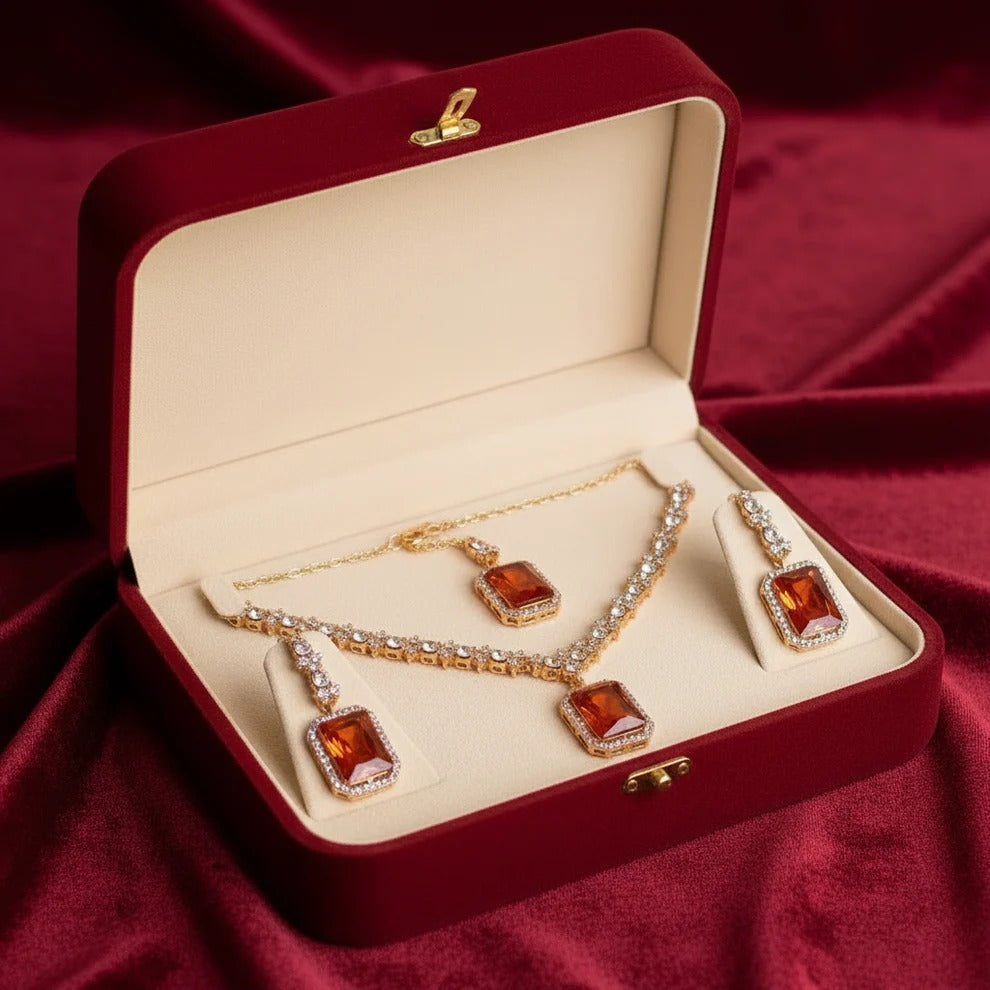 PJ-108 - Champagne Diamonds Gold - Jewelry Set Of 3