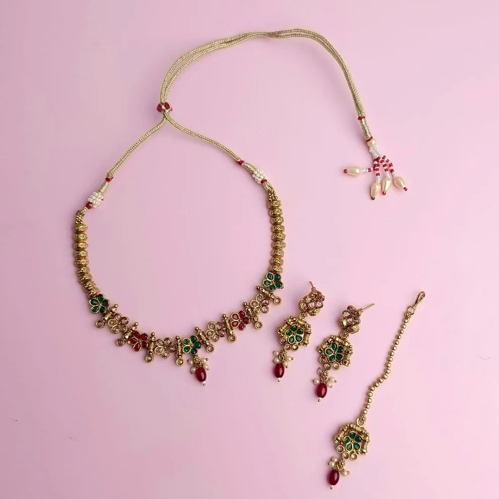 PJ-122 - Premium Gold Pearl & Diamond Flowers Jewelry Set