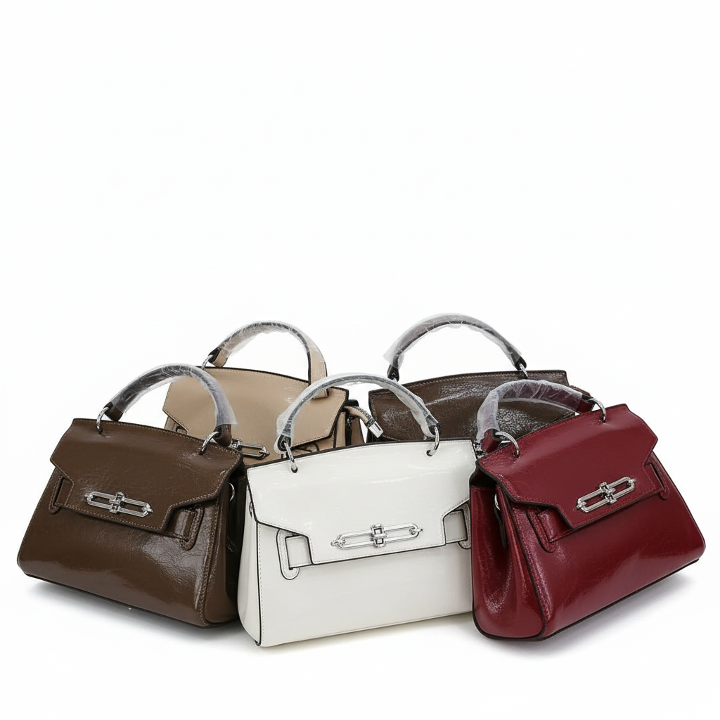 ELORE Luxury Metal Lock Top Handle Handbag – Premium Vegan Leather Women's Designer Bag