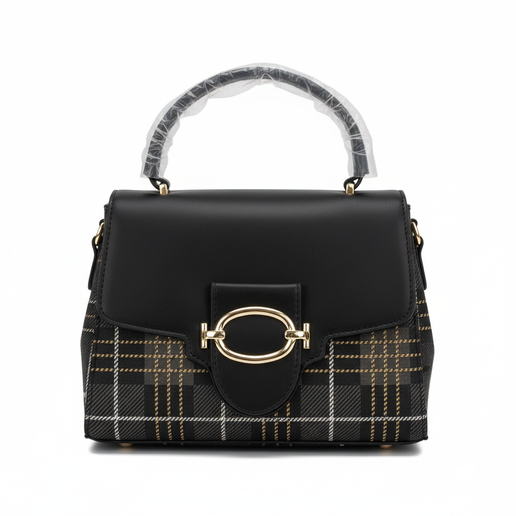 Checkered Mini Top Handle Handbag – ELORE Luxury Structured Purse for Women