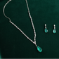 PJ-136 - Turquoise Natural Stone Rain Drop Diamonds Silver - Jewelry Set Of 2