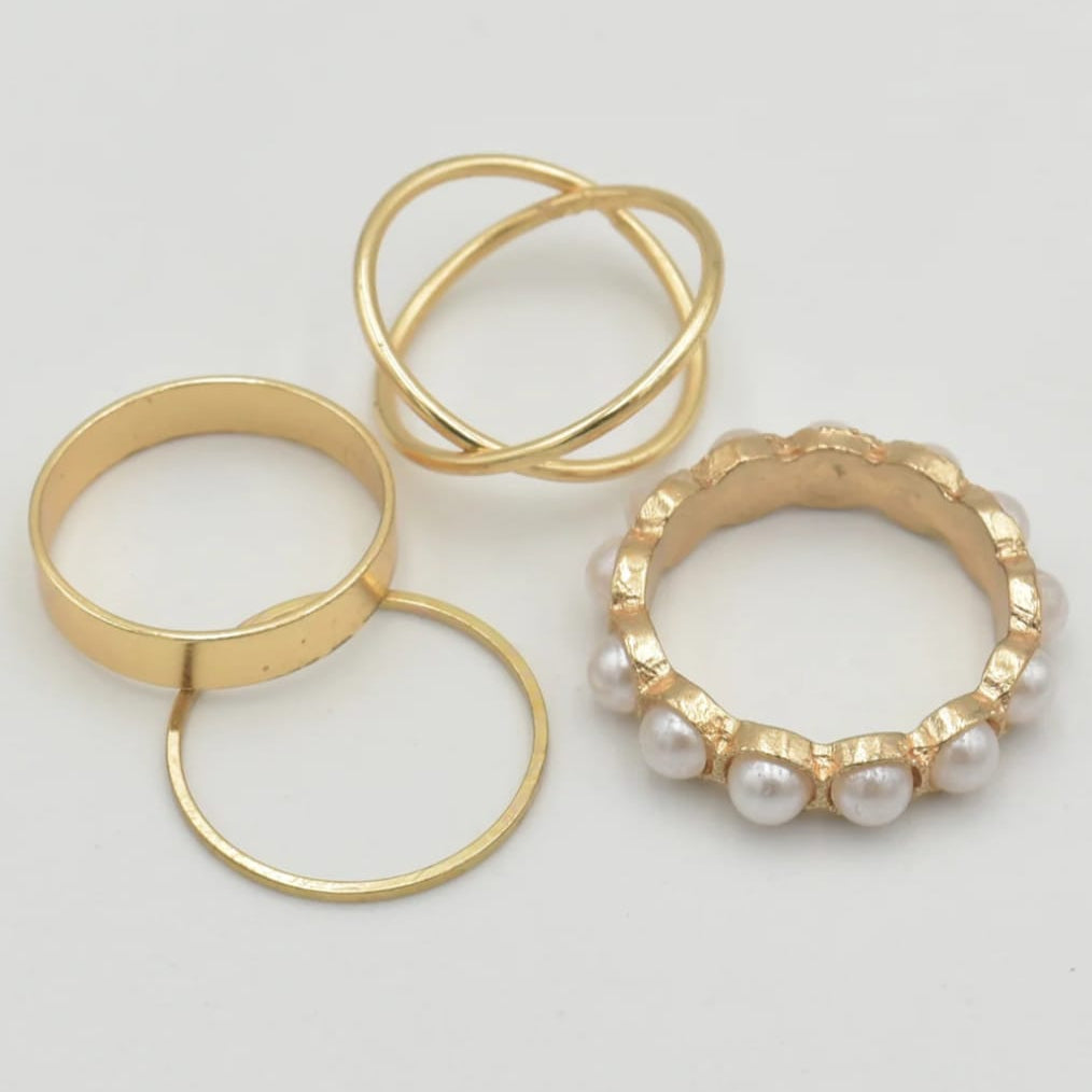 UNI-10168-43 - Pearly Gold Gold - Ring Set Of 4