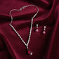 PJ-111 - Maroon Natural Stone Square Diamonds Silver - Jewelry Set Of 2
