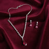 PJ-111 - Maroon Natural Stone Square Diamonds Silver - Jewelry Set Of 2