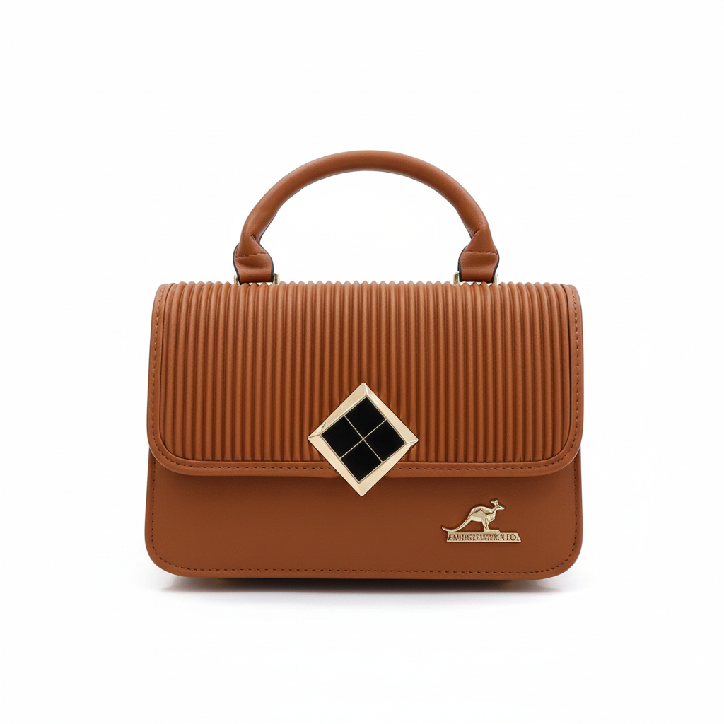 Luxe Diamond Flap Mini Handbag – Ribbed Vegan Leather Top Handle Bag for Women