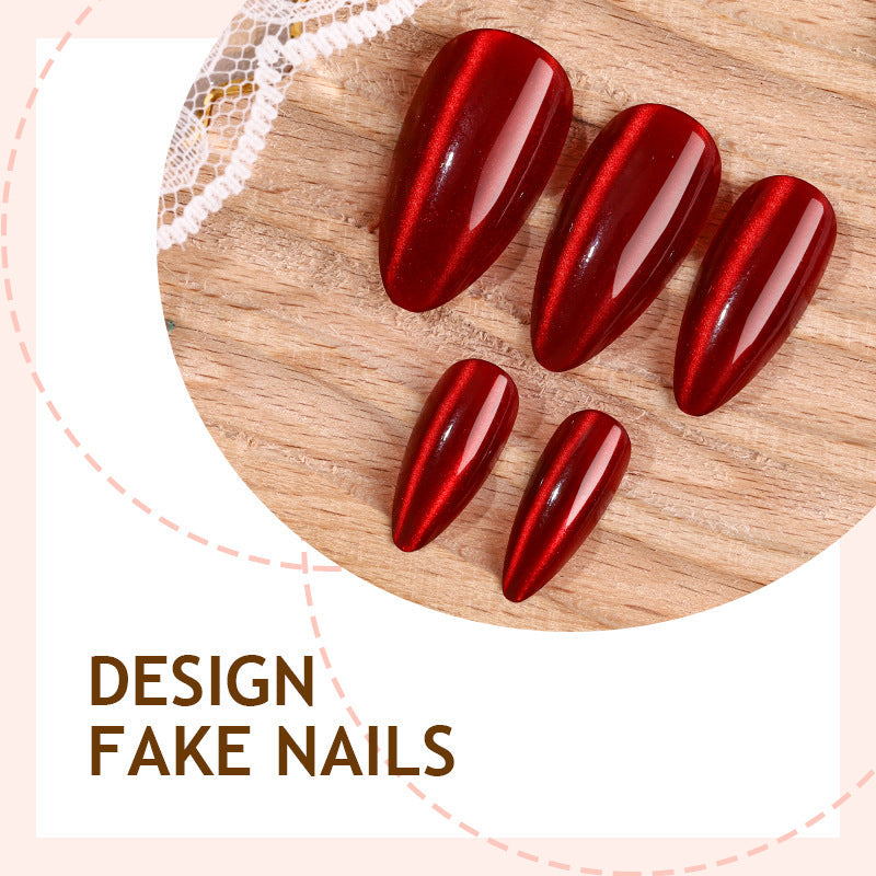 N-198 - Deep Red Shiny - Press On Nail Set Of 24 - Free Nail Kit Included