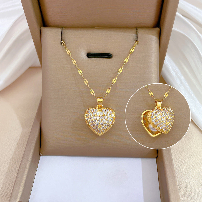 SS-12079 - Pearl & Heart Gold - Necklace