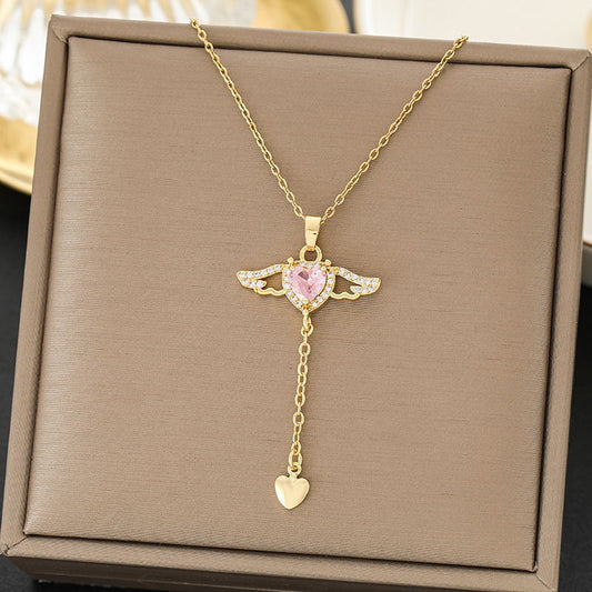 SS-11871 - Pink Diamond Heart Gold - Necklace