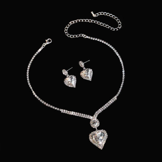 UNI-11949 - White Heart Diamonds Silver - Jewelry Set