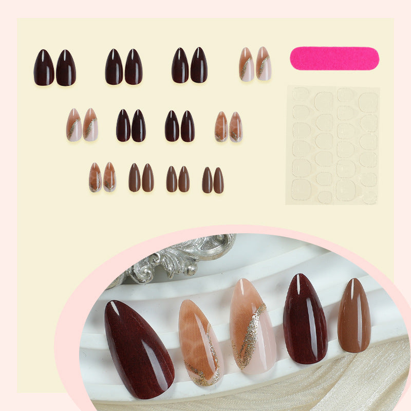N-217 - Marbled Foiled & Dark Colors - Press On Nail Set Of 24 - Free Nail Kit Included