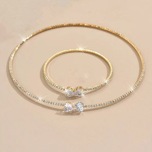 UNI-11956- Sparkle Diamonds Neck Round Gold - Jewelry Set