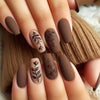 Caramel Chocolate Flower - Press On Nail Set Of 24 - Free 24 Pcs Sticker Sheet Included
