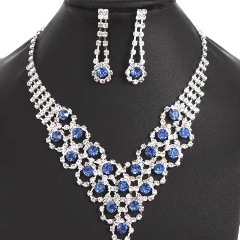 UNI-11924 - Fancy Blue Diamonds Silver - Jewelry Set