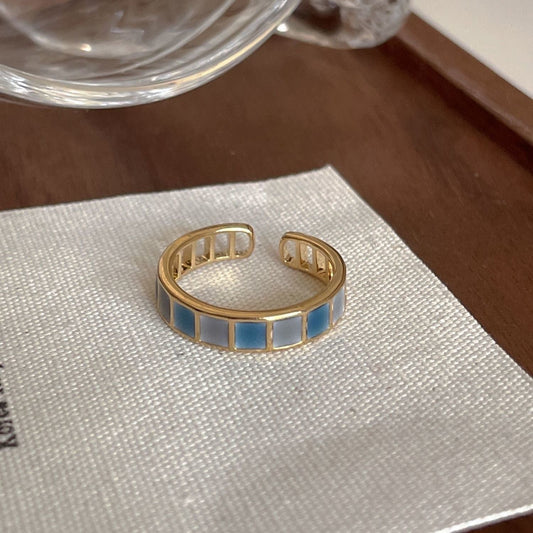 UNI-11968 - Blue & Light Blue Enameled Gold - Ring