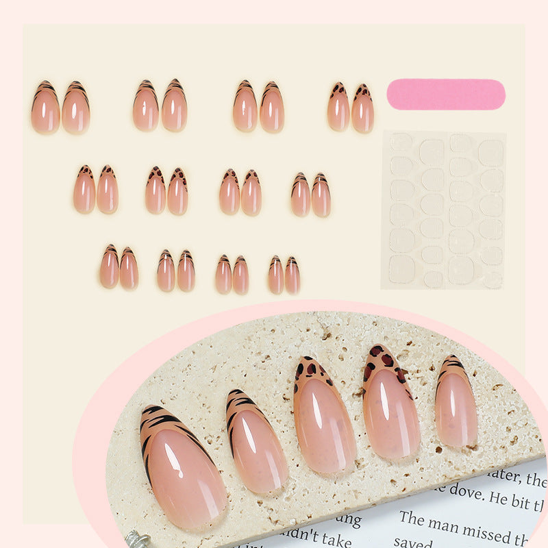 N-204 - Leopard Print Peachy Pink - Press On Nail Set Of 24 - Free Nail Kit Included