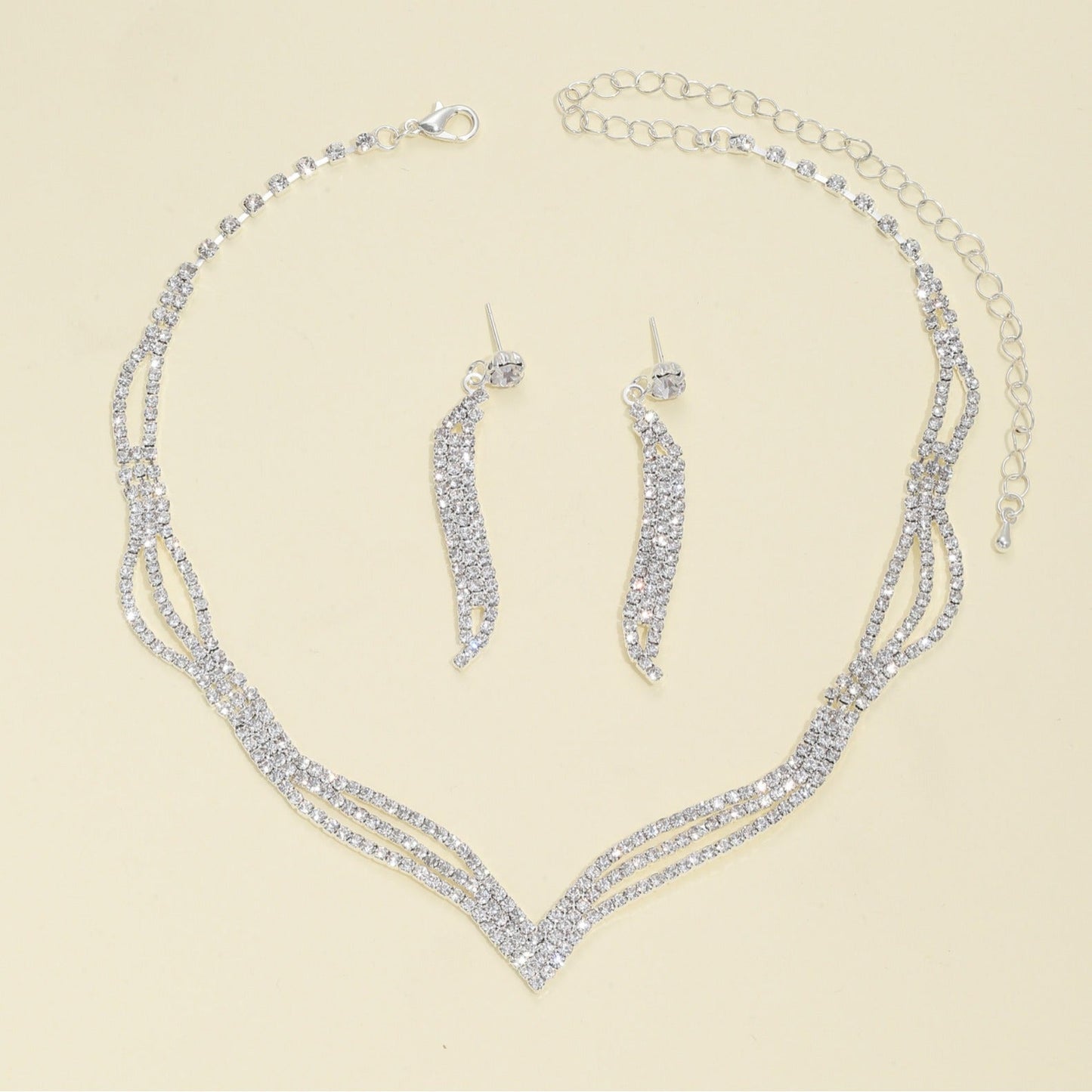 UNI-11926 - Classy Silver Diamonds Fancy - Jewelry Set