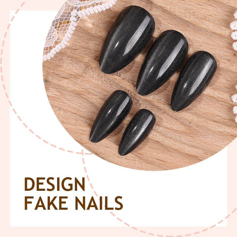 N-199 -Black Sparkle - Press On Nail Set Of 24 - Free Nail Kit Included