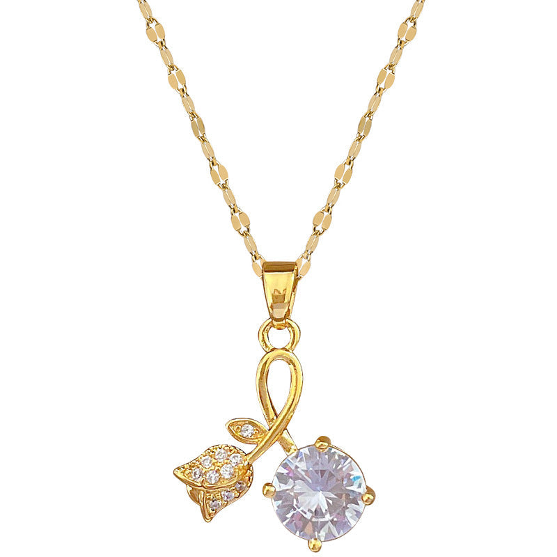 SS-12080 - Luxury Gold Flower Diamond - Necklace