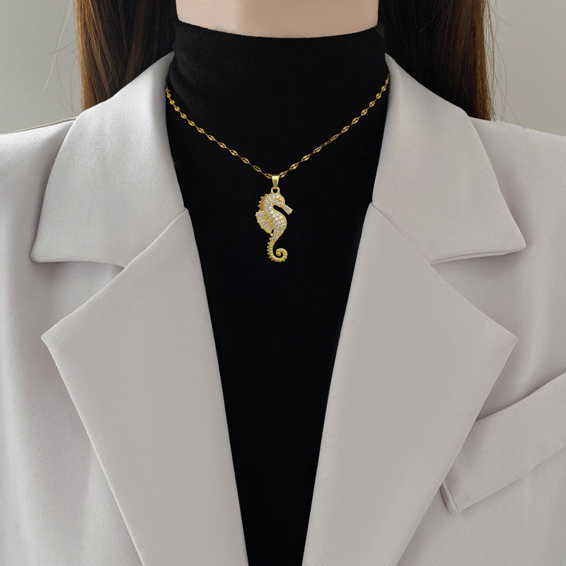 SS-12081 - Luxury Gold Sea Horse - Necklace