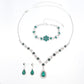 UNI-11939 - Premium Teardrop Emerald Green Diamonds Silver - Jewelry Set Of 3