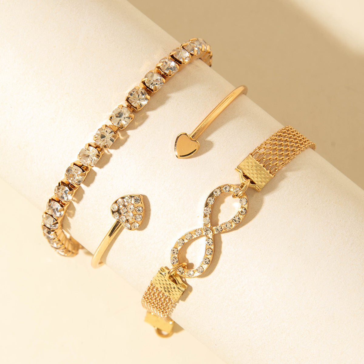 UNI-10162 -Infinity Gold Diamonds Bangle & Bracelet Set Of 3