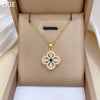 SS-12082 - Emerald Green Gem Flower Gold - Necklace