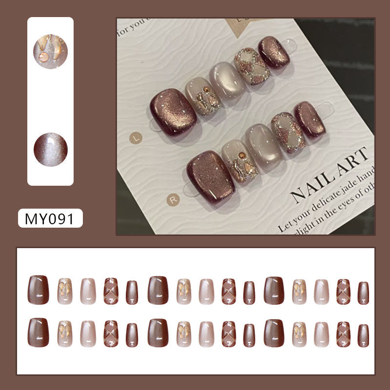 Chestnut Latte - Press On Nail Set Of 24 - Free 24 Pcs Sticker Sheet Included