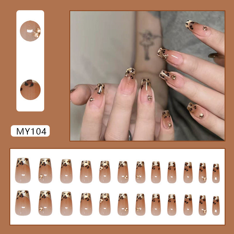 Leopard Brown - Press On Nail Set Of 24 - Free 24 Pcs Sticker Sheet Included