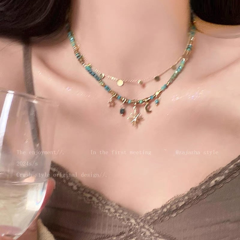 UNI-11973- Moon & Star Sparkle Watercolor Stones - Necklace