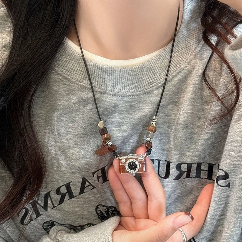 UNI-11985 - Retro Camera & Vintage Stones - Necklace