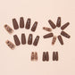 Caramel Chocolate Flower - Press On Nail Set Of 24 - Free 24 Pcs Sticker Sheet Included