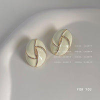 UNI-12142- Classy White Oval Gold Foil - Earring