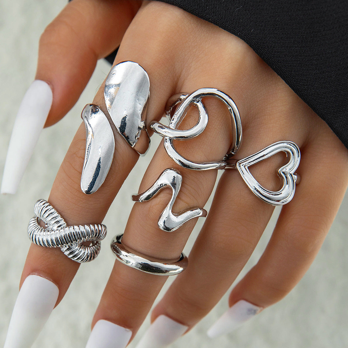 UNI-11115-5 - Luxury Classy Silver - Ring Set Of 6