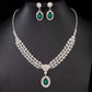 UNI-11942 - Premium Green & White Diamonds Silver - Jewelry Set