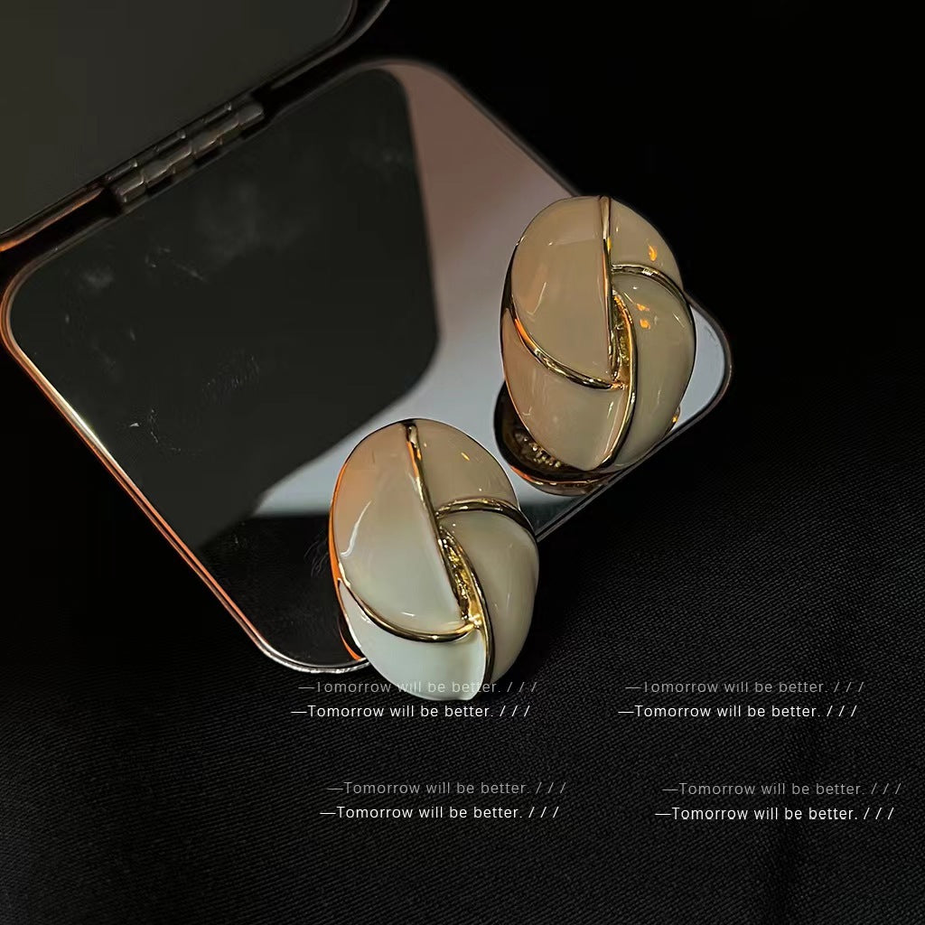 UNI-12142- Classy White Oval Gold Foil - Earring