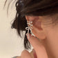 UNI-11988 - Pink Diamond Silver Bow - Ear Cuff Pair