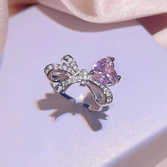 UNI-11035-3 - Bow Heart Diamond Silver - Ring